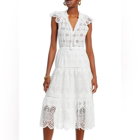 knee length dresses for ladies Caroline Lace Short Sleeves Midi Dress main image 0